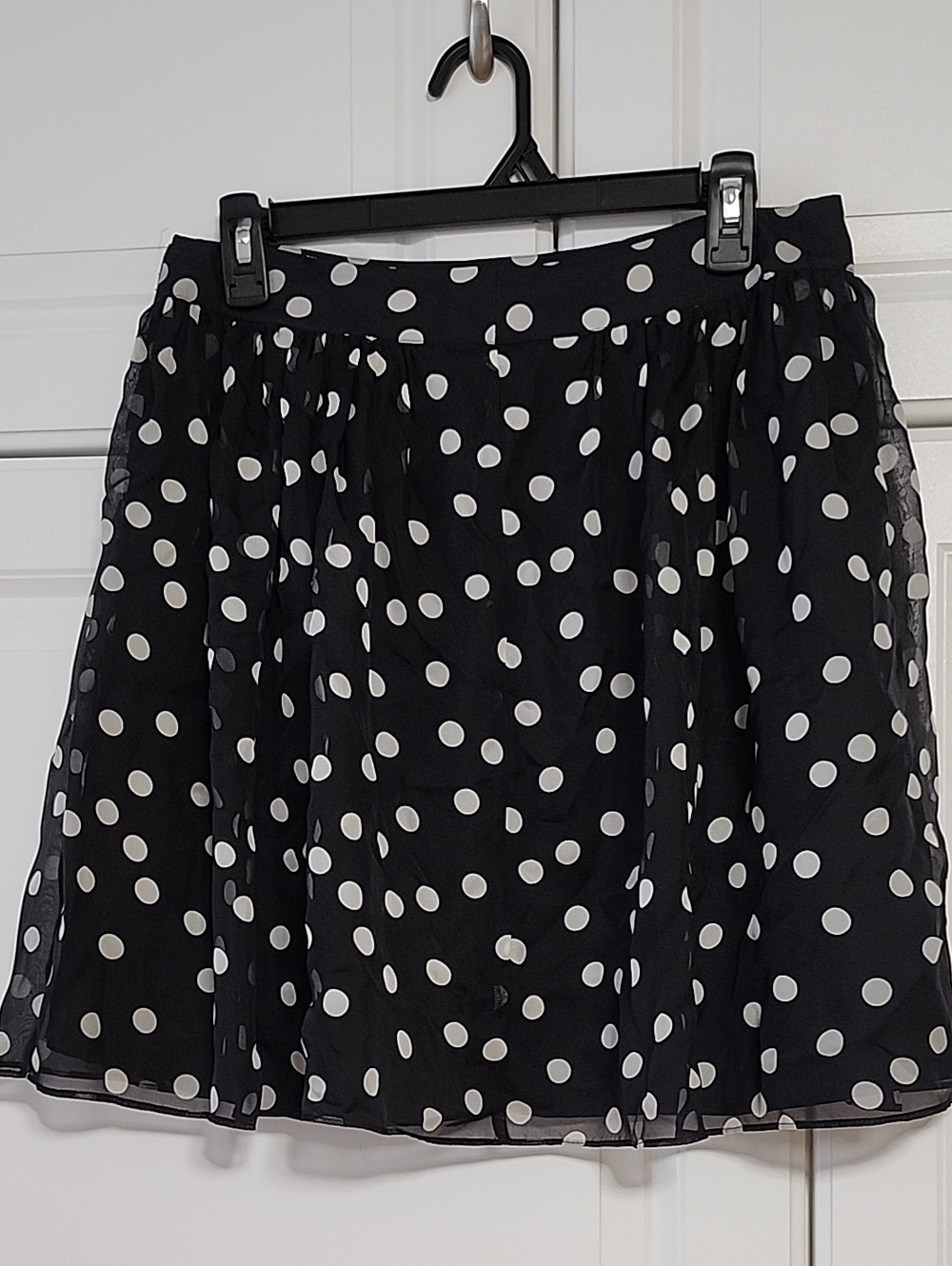 Saks Fifth Avenue BLACK Black and White Polka Dot Silk Skater Skirt